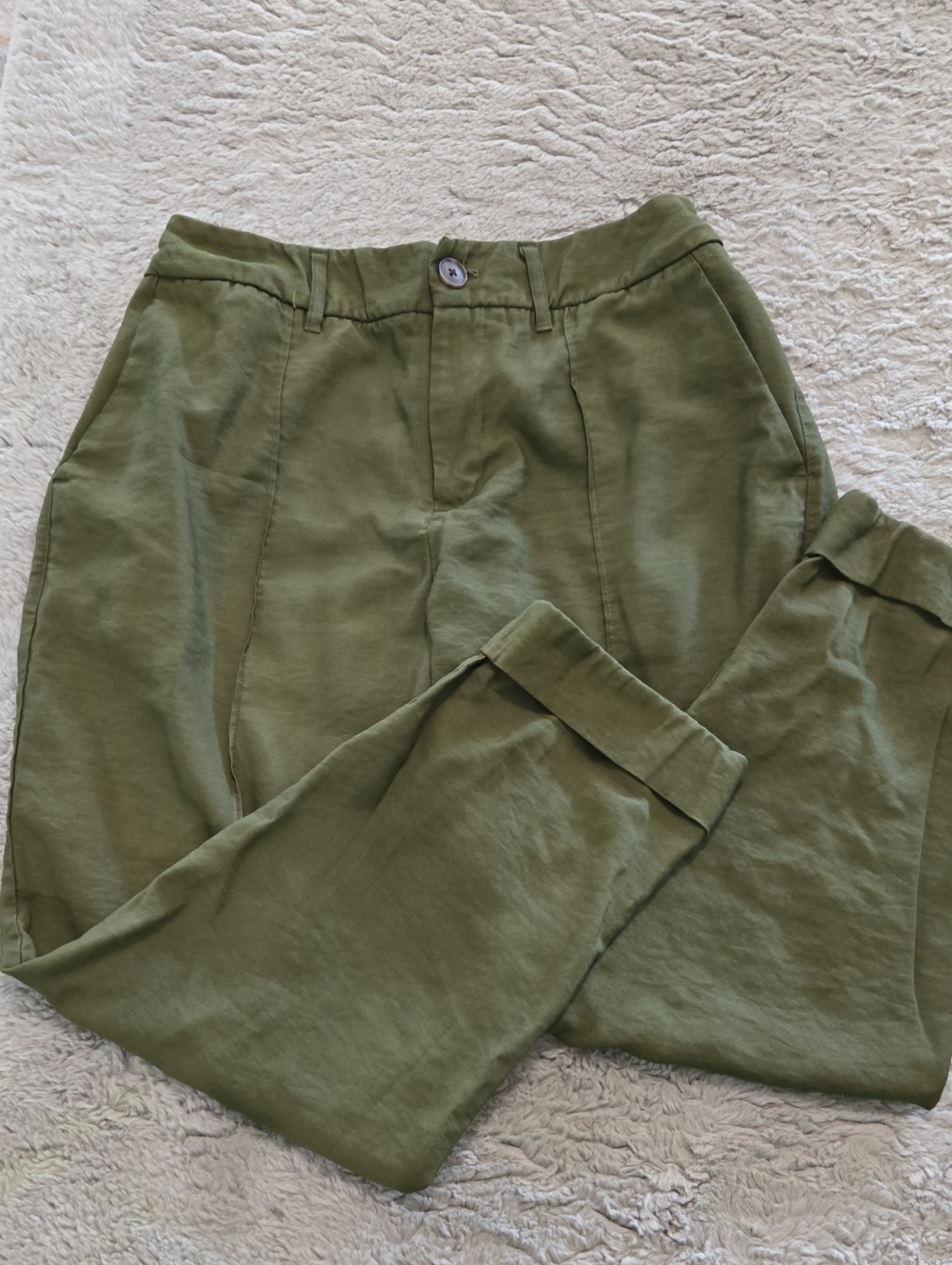 Olive green rayon stretch waist trousers size 12